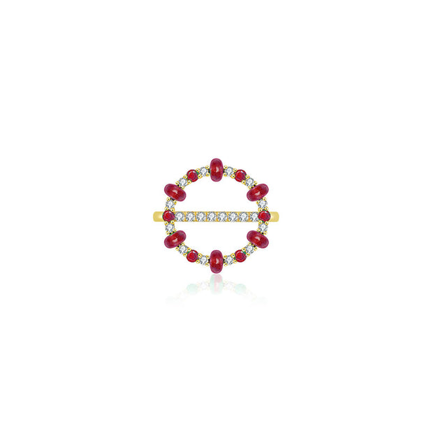 18k Gold 2 ways Beaded Ruby and Diamond Ring - Genevieve Collection