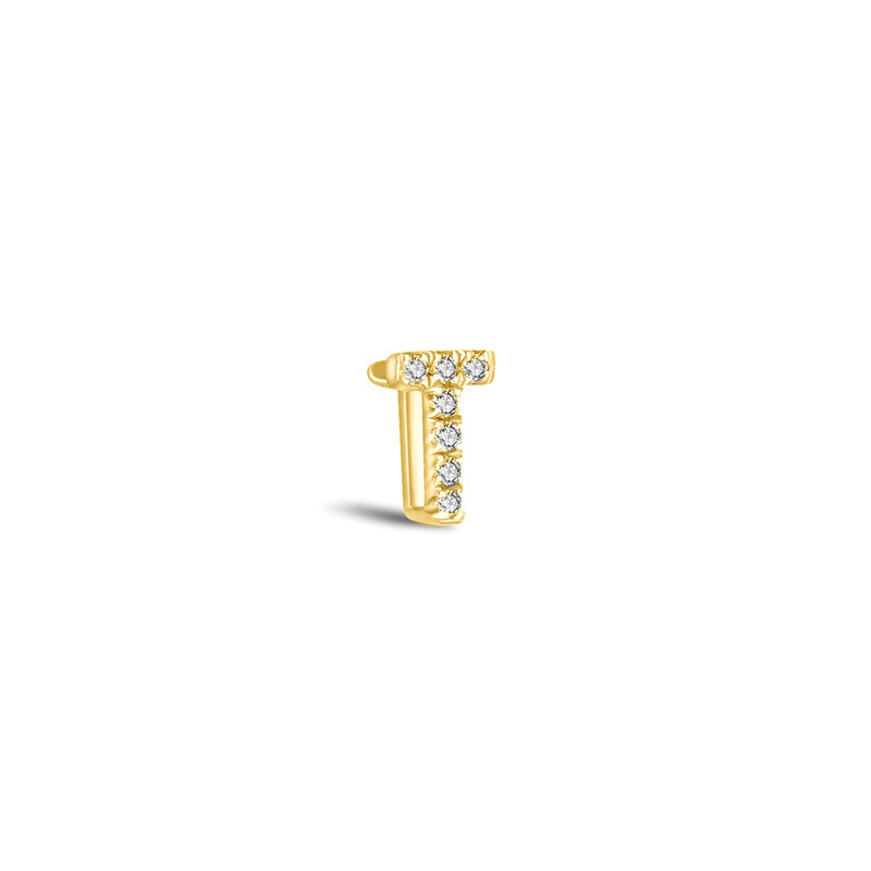 18k Gold Initial Letter "T" Diamond Pandent + Necklace - Genevieve Collection