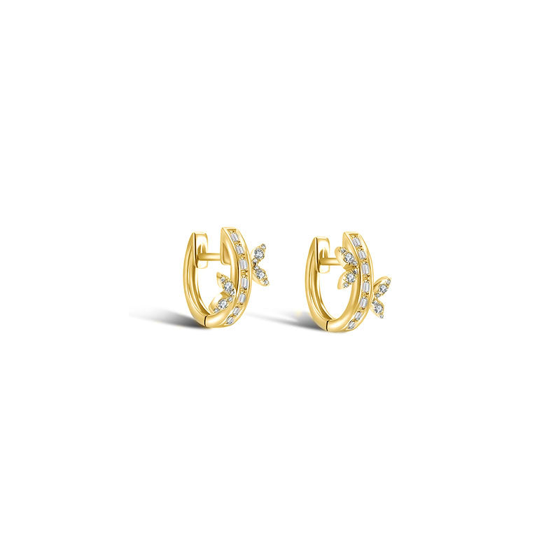 18k Gold Hoop Diamond Earring with Butterfly Pattern - Genevieve Collection