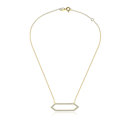 18k Gold Hollow Hexagonal Shape Diamond Necklace - Genevieve Collection