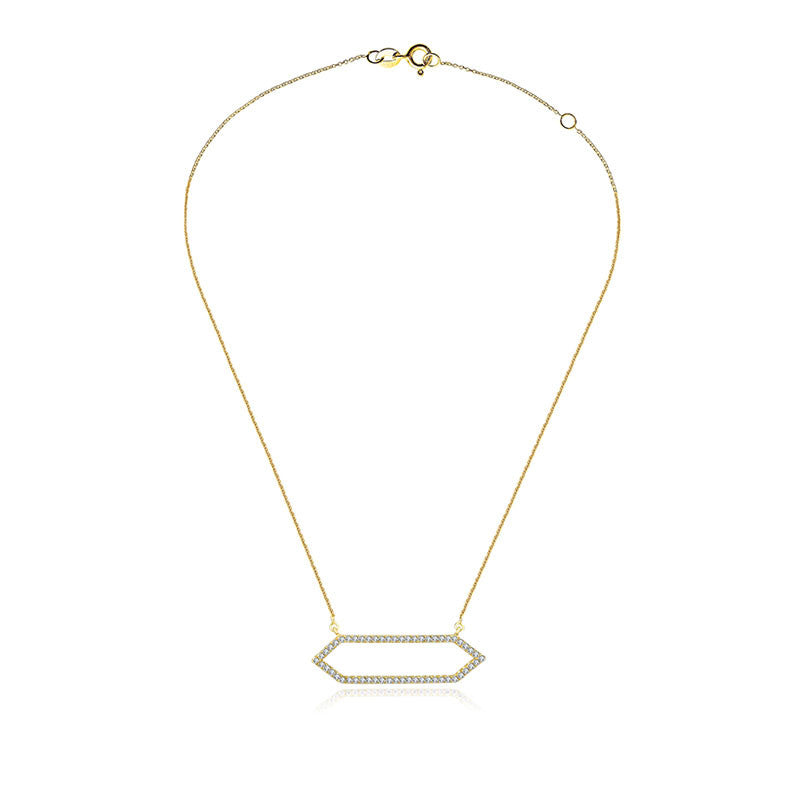 18k Gold Hollow Hexagonal Shape Diamond Necklace - Genevieve Collection