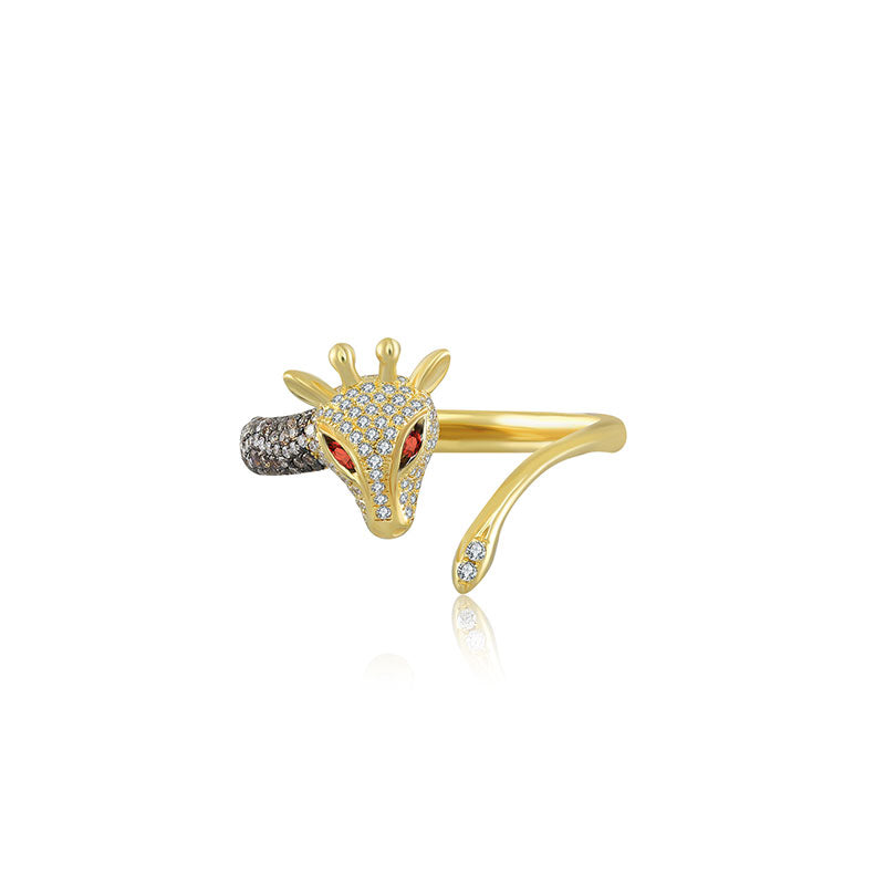 18k Gold Giraffe Shape Diamond Open Ring - Genevieve Collection