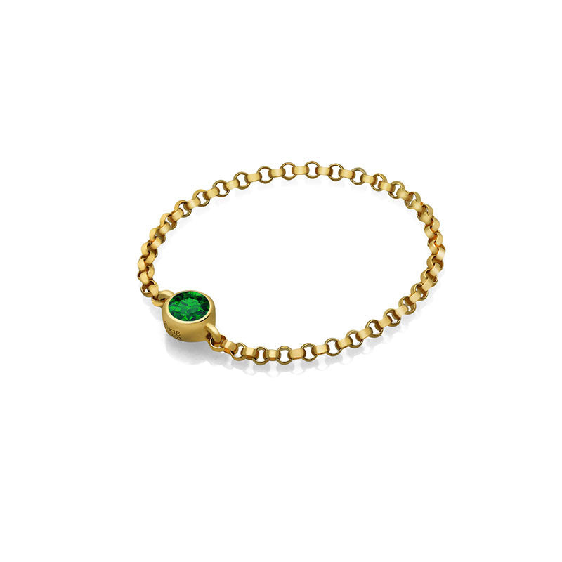 18k Gold May Birthstone Emerald Chain Ring - Genevieve Collection