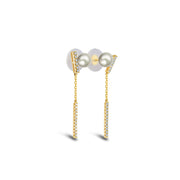 18k Gold Dangle Diamond Bar Earring with Pearl - Genevieve Collection