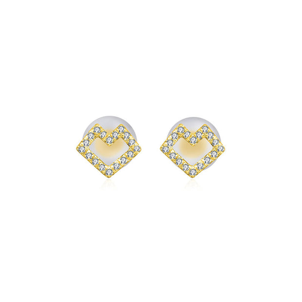 18k Gold Hollow Heart Shape Diamond Earring - Genevieve Collection