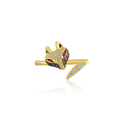 18k Gold Fox Shape Diamond Open Ring - Genevieve Collection