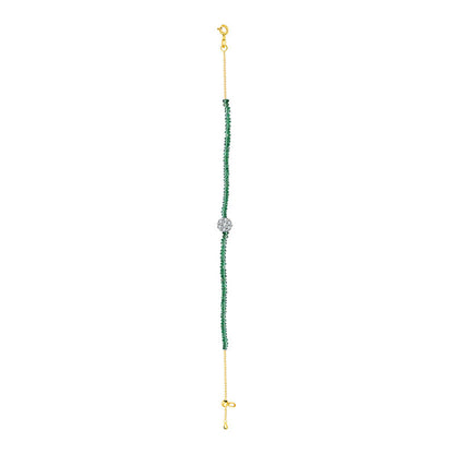 18k Gold Emerald Beaded with Flower Shape Diamond Bracelet - Genevieve Collection