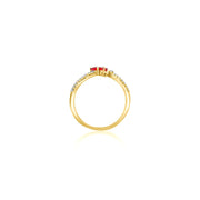 18k Gold Double Ruby Connected Diamond Ring - Genevieve Collection