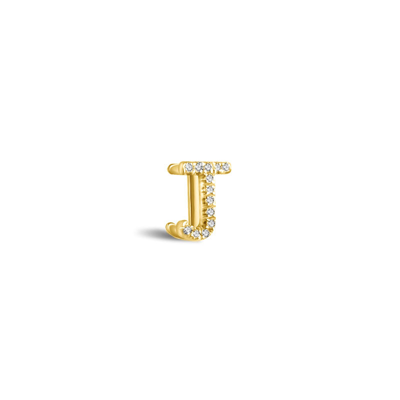 18k Gold Initial Letter "J" Diamond Pandent + Necklace - Genevieve Collection