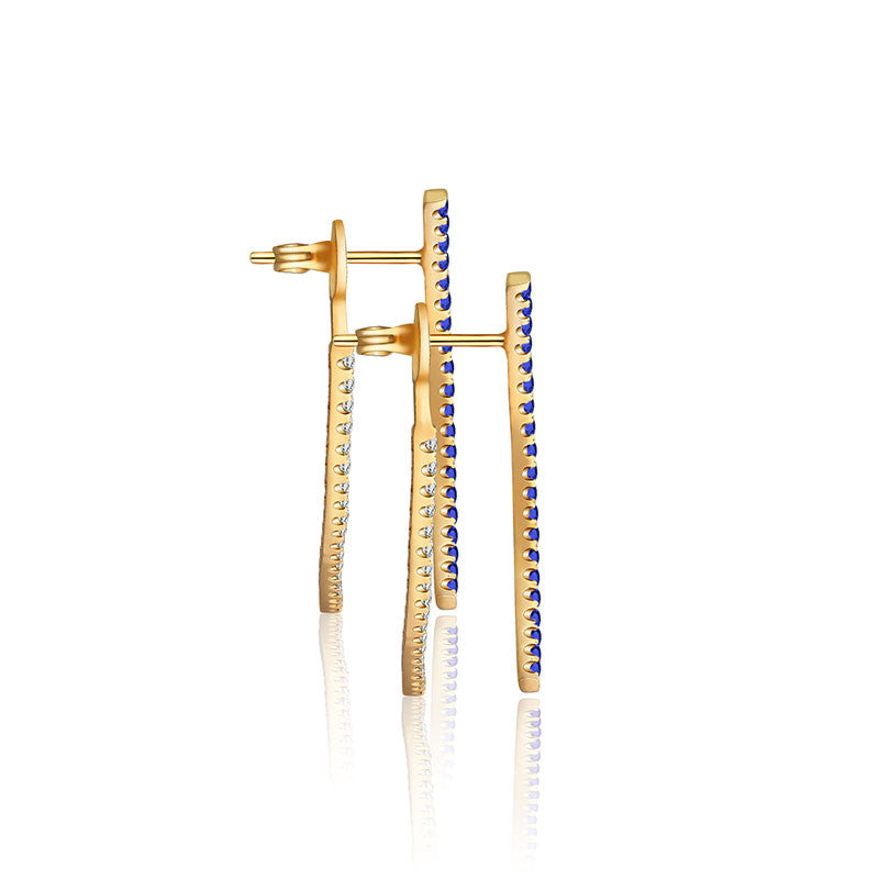 18k Gold Double Curve Diamond Earring With Sapphire - Genevieve Collection