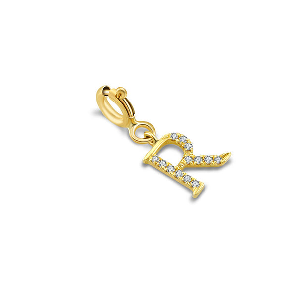 18k Gold Letter "R" Diamond Charms - Genevieve Collection