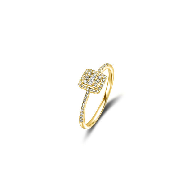 18k Gold Double Halo Diamond Ring - Genevieve Collection