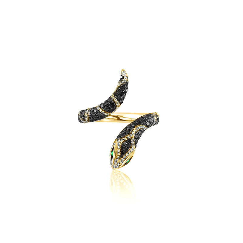 18k Gold Snake Shape Diamond Open Ring - Genevieve Collection