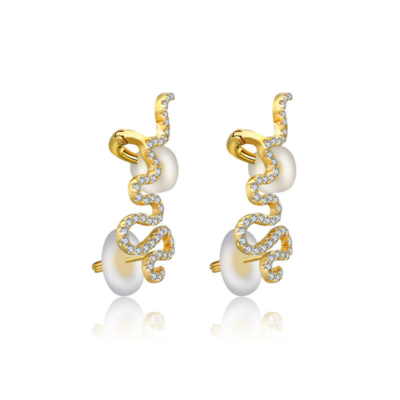 18k Gold Long Snake Shape Diamond Earring - Genevieve Collection