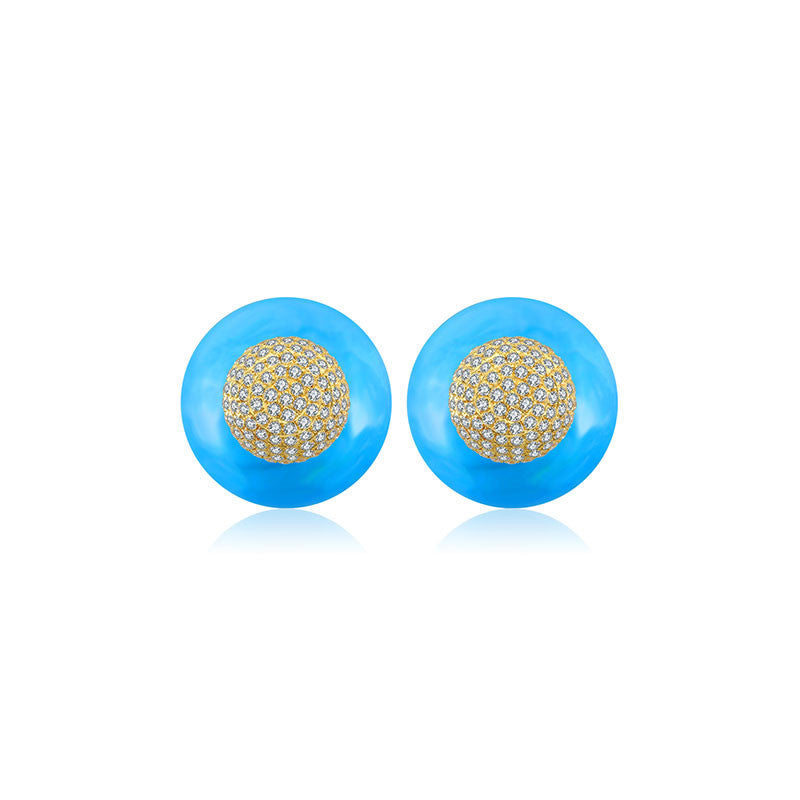 18k Gold 2 Ways Turquoise Diamond Earring in Half Round sphere - Genevieve Collection