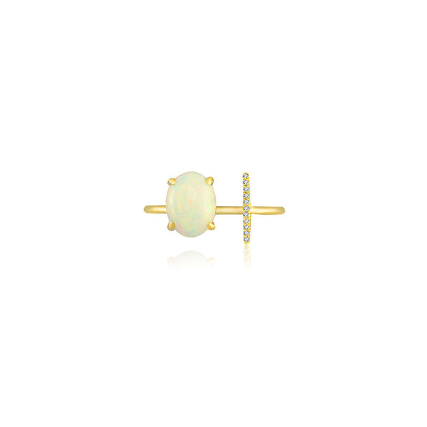 18k Gold Opal Open Diamond Ring With Vertical Line Shape - Genevieve Collection