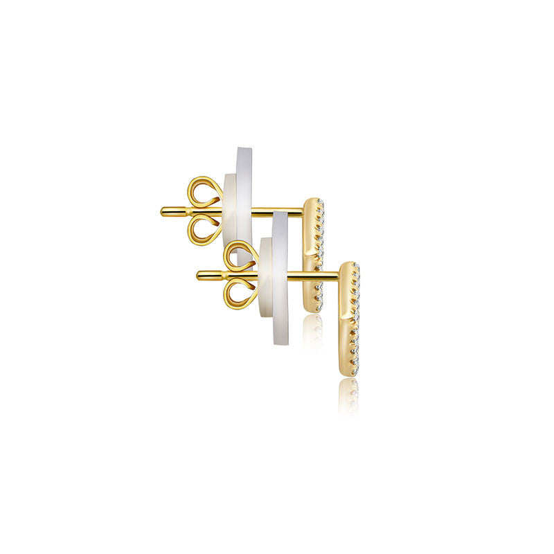 18k Gold Hollow Pentagon Diamond Earring - Genevieve Collection