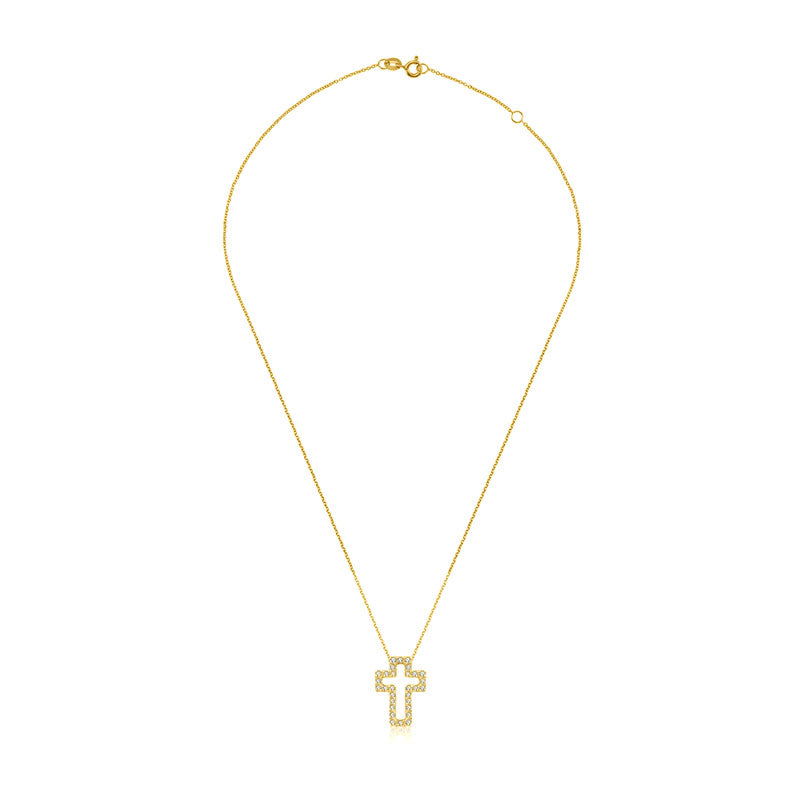 18k Gold 2 ways Cross Diamond Necklace - Genevieve Collection