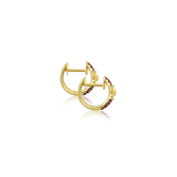 18k Gold Hoop Diamond And Ruby Earring with Flower Pattern - Genevieve Collection