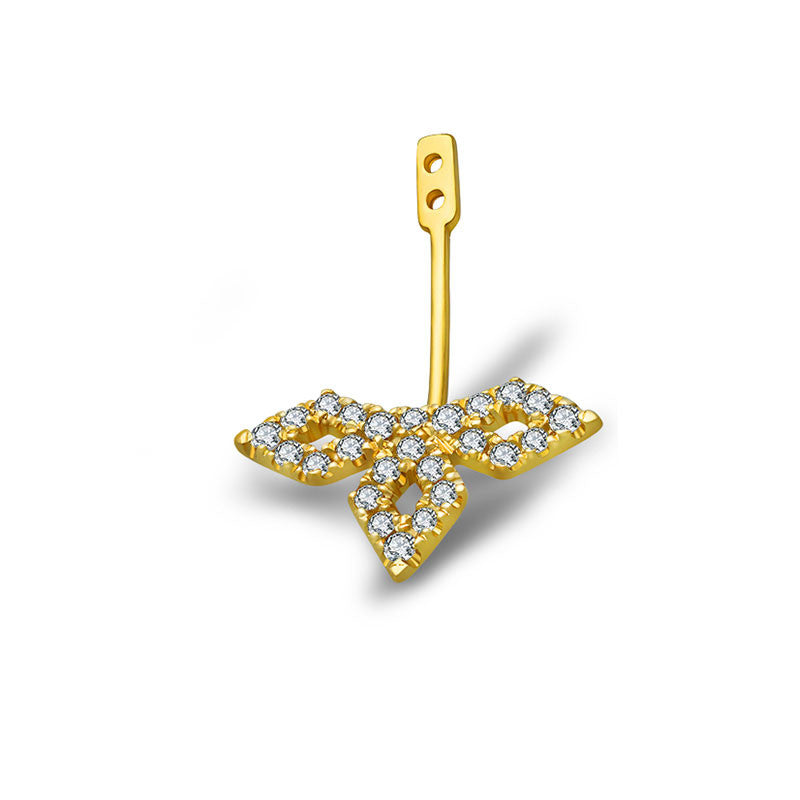 18k Gold Diamond Shape Single Earring Jacket With Round Diamond (Half Pair) - Genevieve Collection