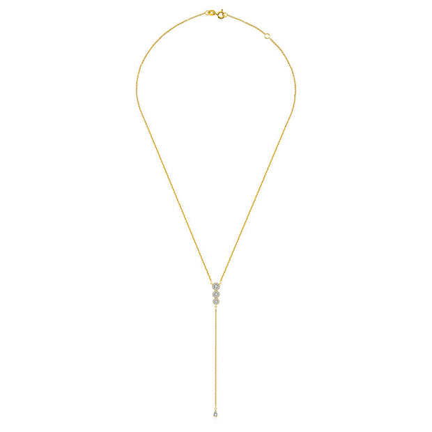 18k Gold Triple Round Shape Dangling Diamond Necklace - Genevieve Collection