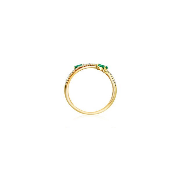 18k Gold Emerald Arrow Spiral Diamond Ring - Genevieve Collection