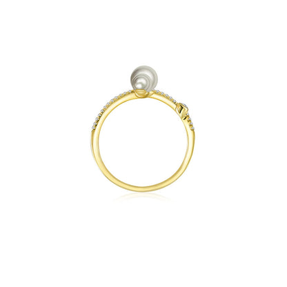 18k Gold Pearl Double Open Diamond Ring - Genevieve Collection