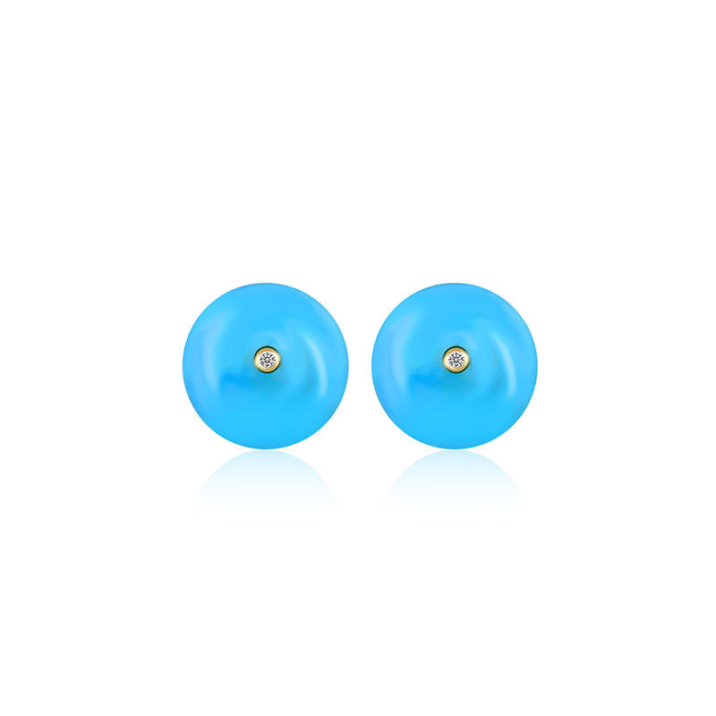 18k Gold 2 Ways Turquoise Diamond Earring in Half Round sphere - Genevieve Collection