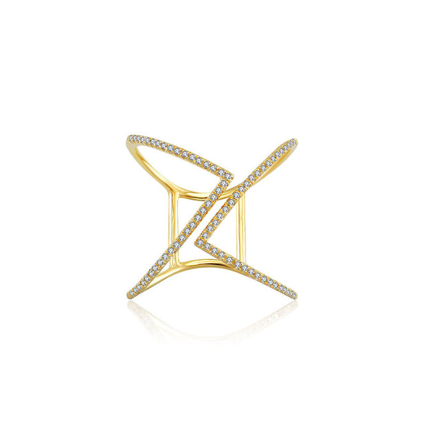 18k Gold Double Arrow Diamond Open Ring - Genevieve Collection