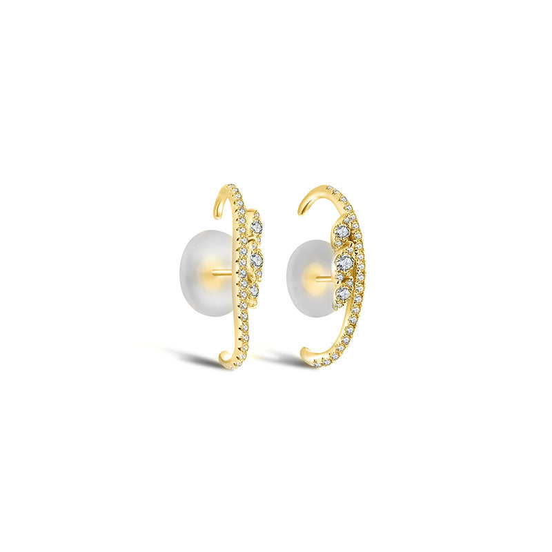 18k Gold Marquise Pattern Half Hoop Diamond Earring - Genevieve Collection