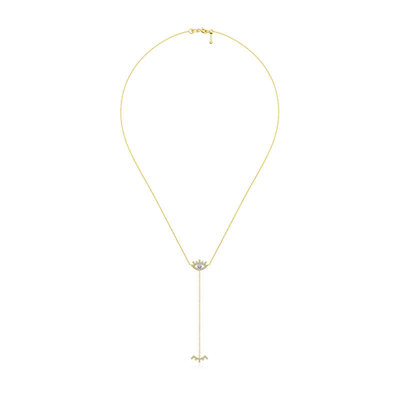 18k Gold Evil Eye Diamond Dangle Necklace - Genevieve Collection