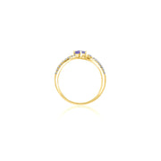 18k Gold Single Sapphire Connected Diamond Ring - Genevieve Collection