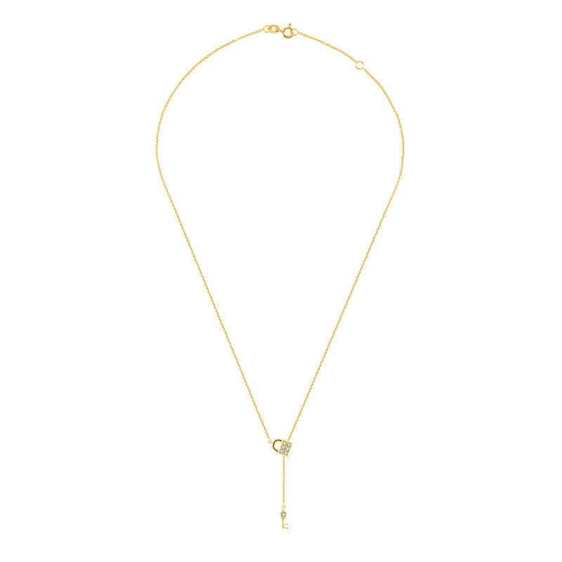 18k Gold Lock And Key Shape Adjustable Diamond Necklace - Genevieve Collection