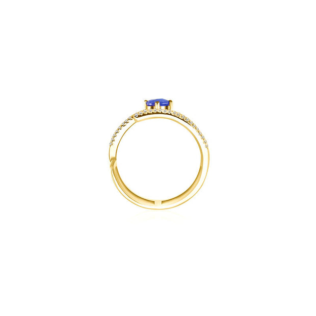 18k Gold Diamond Double Ring with Sapphire - Genevieve Collection
